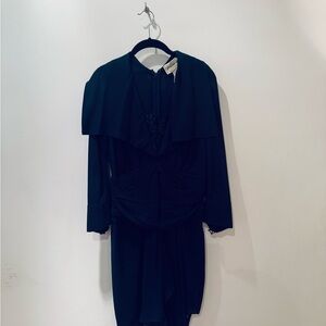 Paul-Louis Orrier Navy Dress w. Cape neck. Cufflinks, lace, & Parisian style.